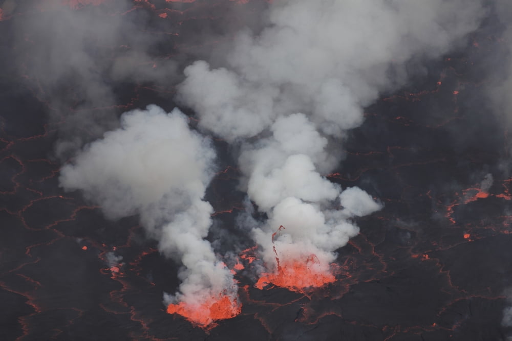 Small fountains in lava lake Nyiragongo Volcano Democratic Republic of the Congo Canvas Art - Richard RoscoeStocktrek Images (18 x 12)