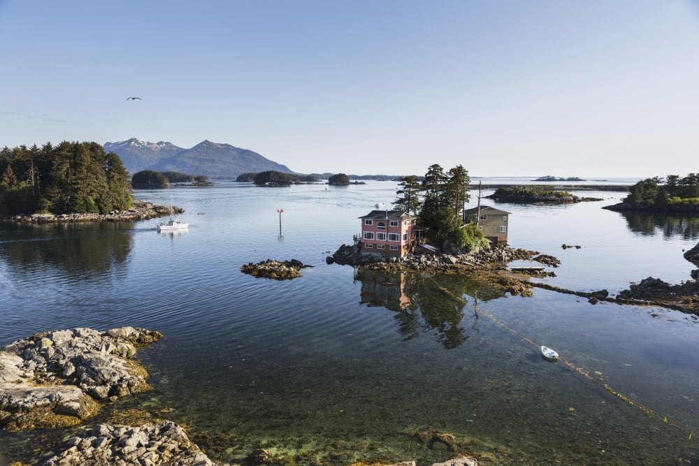 Small island with residential homes Sitka Southeast Alaska Summer Canvas Art - Kevin Smith Design Pics (19 x 12)