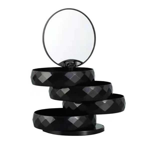 Small jewelry Box and Earring Holder Organizer, 4-Layer Rotating Travel jewelry Tray Box, Bracelet Cover, Ring