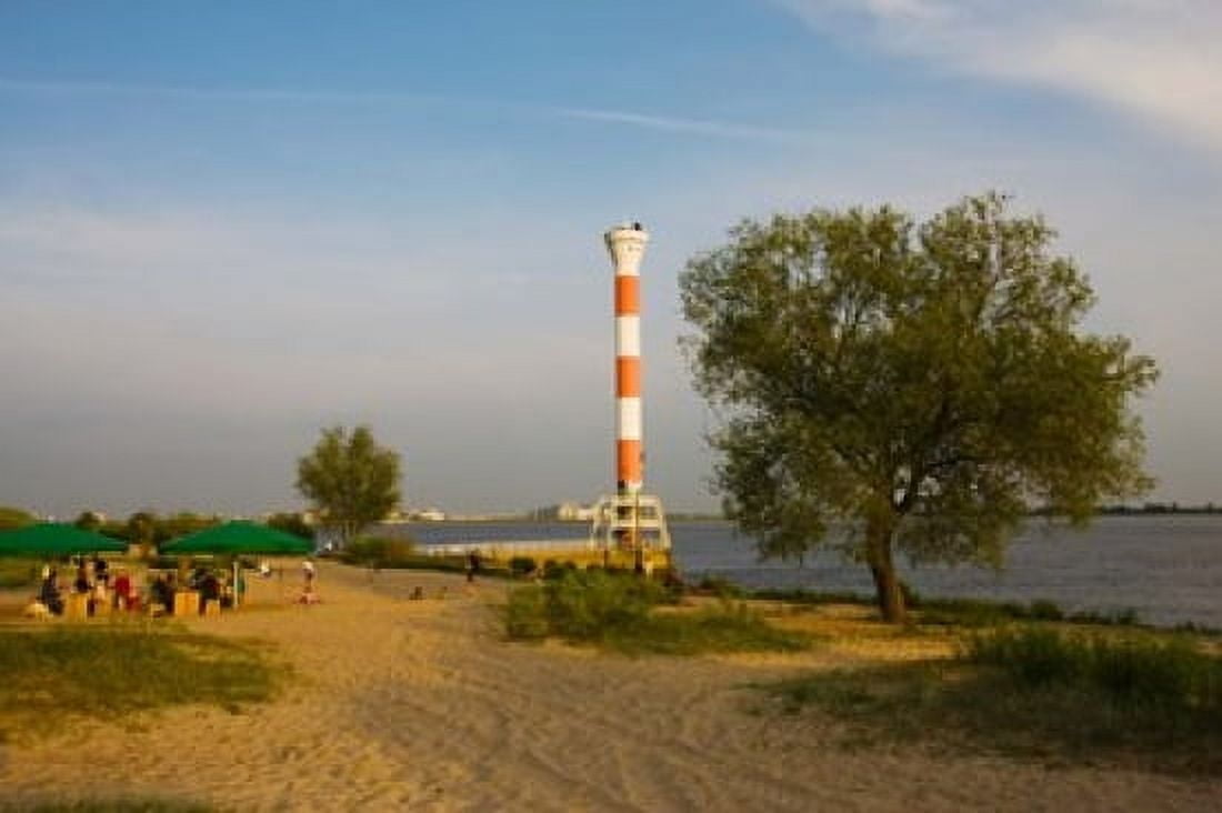 Small lighthouse at the riverside Elbe River Blankenese Hamburg Germany Canvas Art - Panoramic Images (36 x 24)