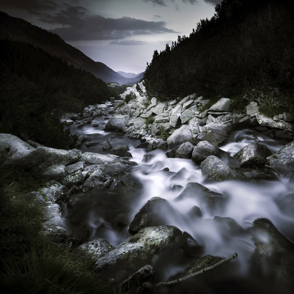 Small river flowing over large stones in the mountains of Pirin National Park Bulgaria Canvas Art - Evgeny KuklevStocktrek Images (29 x 29)