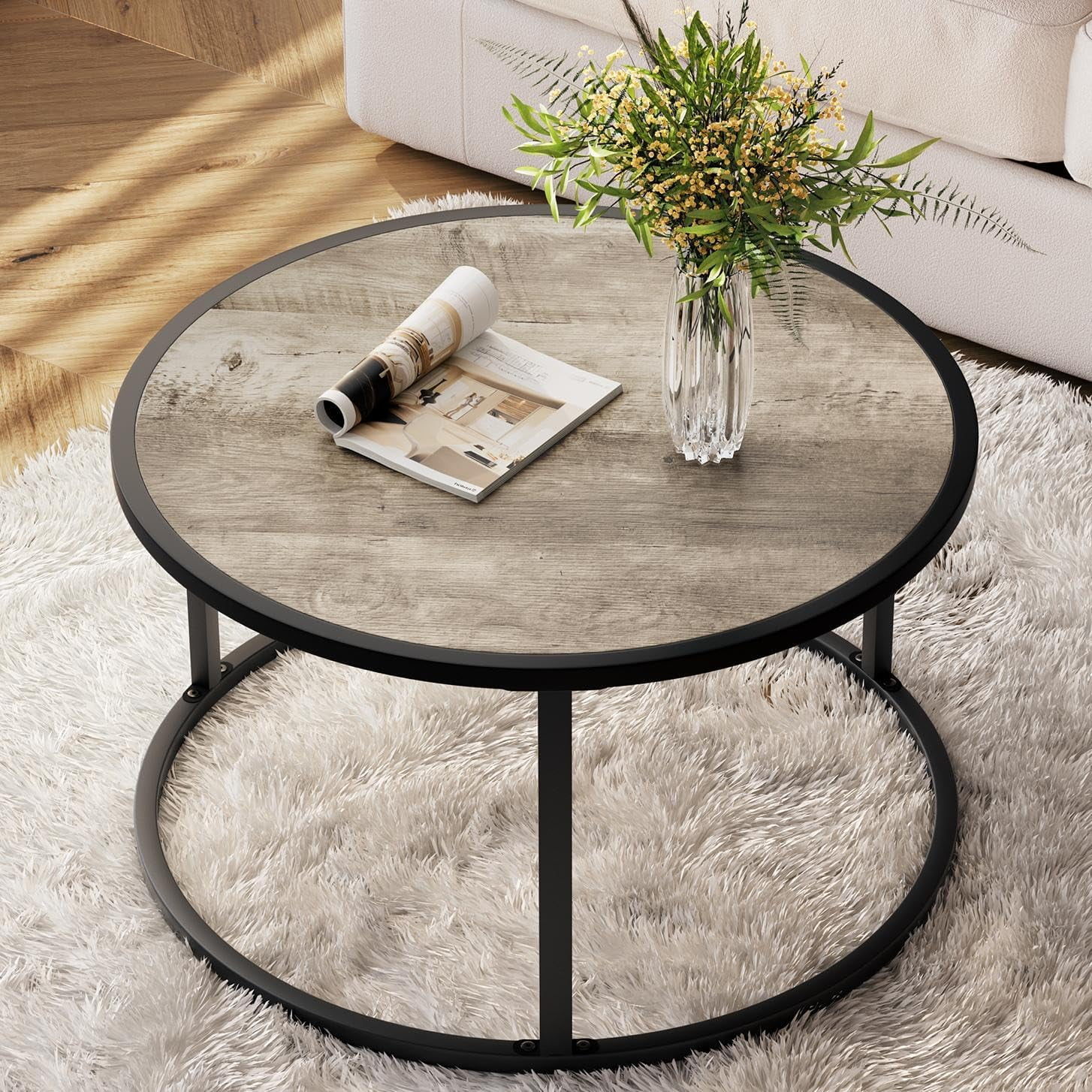 Small round coffee table, marble coffee table for living room, white ...