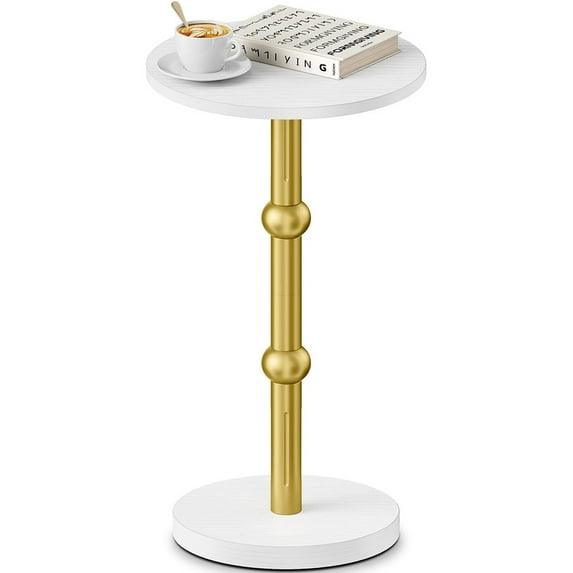 Small round side table for small space, modern style round side table with metal legs, suitable for living room, bedroom, narrow corner, sofa, white