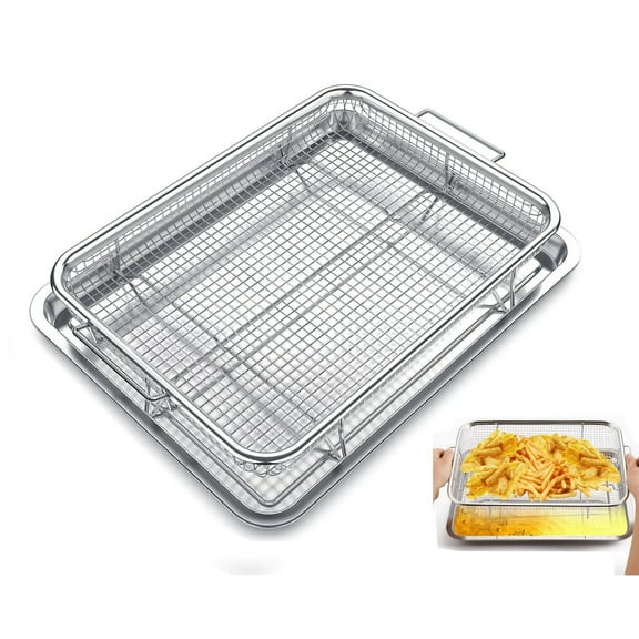 Air Fryer Basket for Oven, 12.8" x 9.6" Air Fryer Tray and Pan, Stainless Steel Oven Air Fryer Basket and Tray for Baking Grilling, Dishwasher Safe
