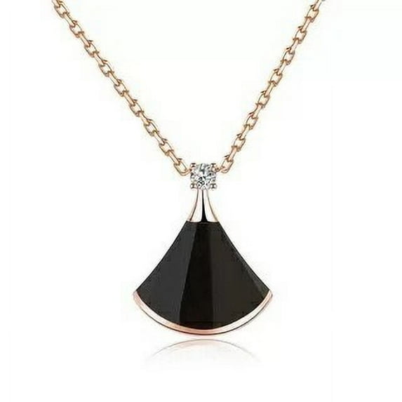 Small skirt necklace Female white fritillary chalcedony full diamond plated 18k rose gold skirt fan collarbone chain