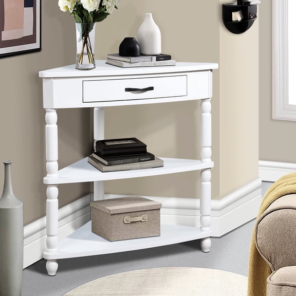 Small space saver corner table / Store books and cups / Strong support from solid wood legs