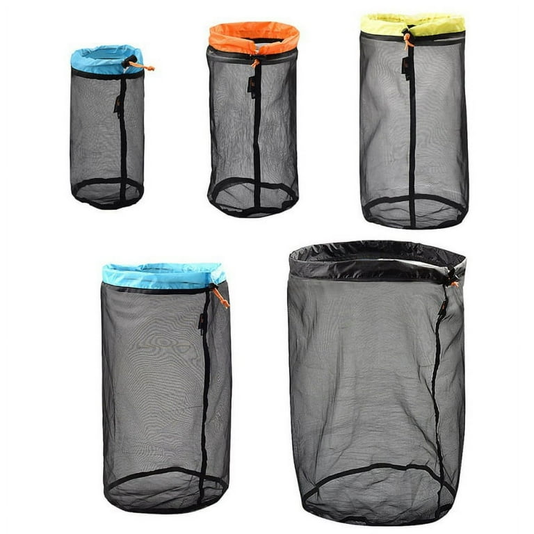 Small to XXLarge Ultralight Nylon Mesh Bags Sleeping Bag Ditty Sacks Drawstring Storage Bag for Travelling Hiking Set of 5 Size Small 2XL 5 Pack
