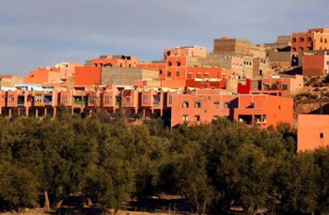 Small village settlements in the foothills of the Atlas Mountains Morocco Canvas Art - Kymri Wilt DanitaDelimont (35 x 23)
