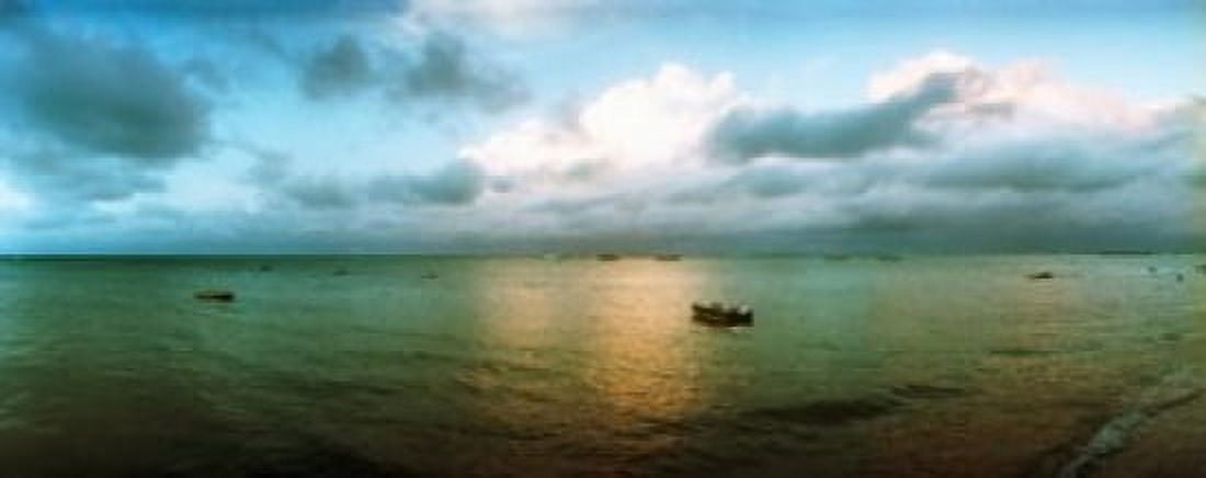 Small wooden boat in the ocean Morro De Sao Paulo Tinhare Cairu Bahia Brazil Canvas Art - Panoramic Images (15 x 6)