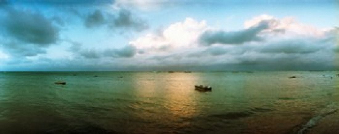 Small wooden boat in the ocean Morro De Sao Paulo Tinhare Cairu Bahia Brazil Canvas Art - Panoramic Images (30 x 12)
