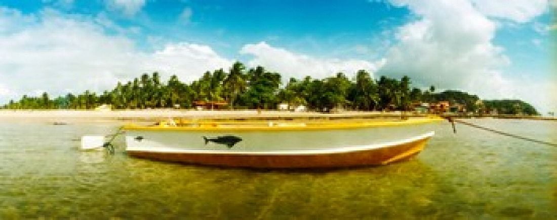 Small wooden boat moored on the beach Morro De Sao Paulo Tinhare Cairu Bahia Brazil Canvas Art - Panoramic Images (15 x 6)