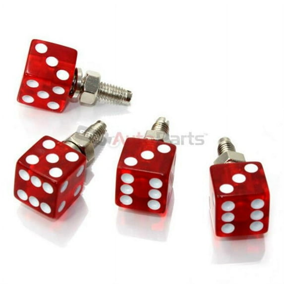 SmallAutoParts Clear Red Dice License Plate Frame Fasteners Bolts, Set Of 4