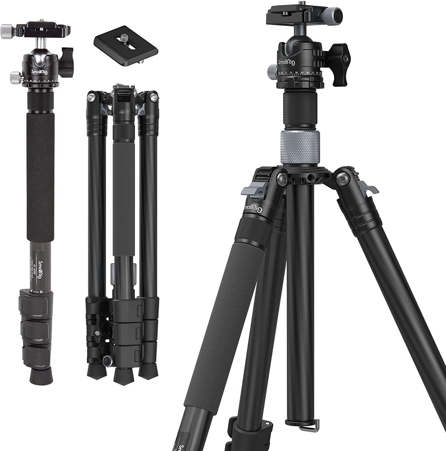 SmallRig 62.2" Carbon Fiber Tripod with Center Column, Travel ...