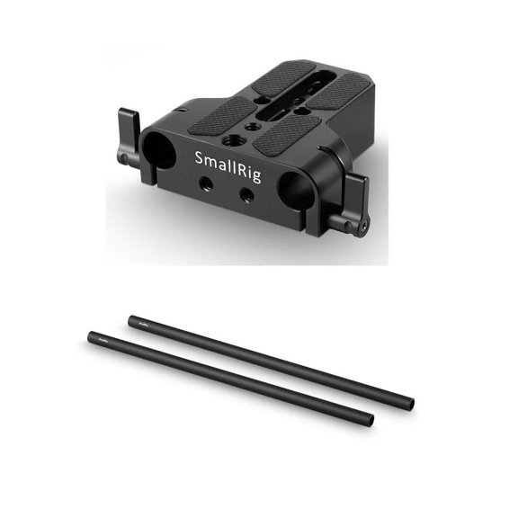 SmallRig Baseplate with Dual 15mm Rod Clamp - With SmallRig 15mm Carbon Fiber Rod, 12", 2-Pack