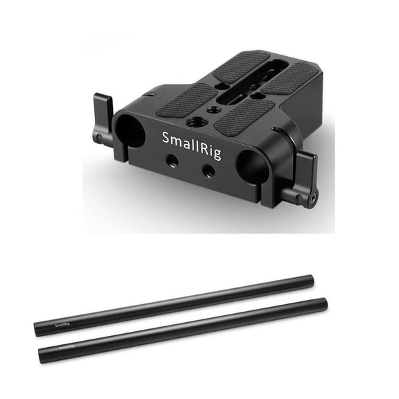 SmallRig Baseplate with Dual 15mm Rod Clamp - With SmallRig 15mm Carbon Fiber Rod, 8", 2-Pack