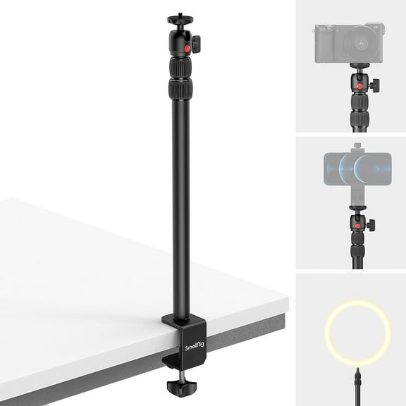 SmallRig Selection Camera Desk Mount Table Stand 13"-35" with 1/4" Ball Head, Adjustable Light Stand, Tabletop C Clamp for DSLR Camera, Ring Light, Live Streaming, Photo Video Shooting - 3488