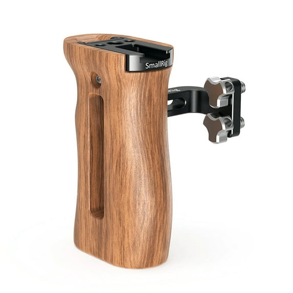 SmallRig Side Wooden Handle Grip for DSLR Camera Cage w/ Cold Shoe Mount, Threaded Holes, Direction Changeable - 2093