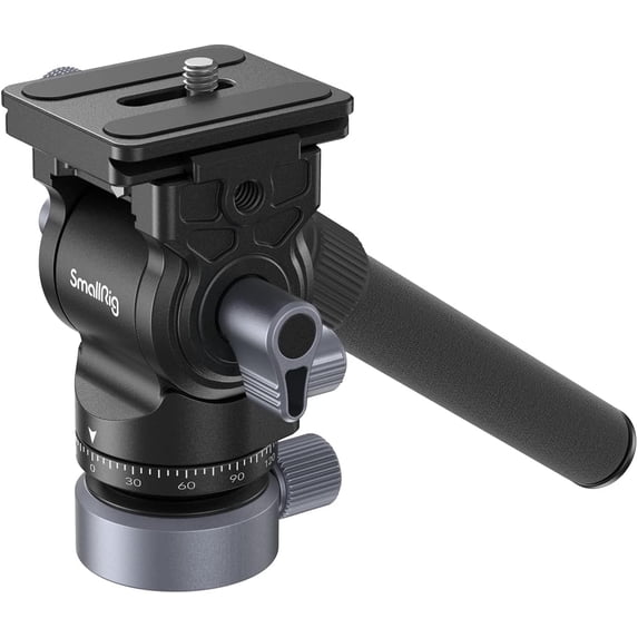 SmallRig Video Head with Leveling Base, Quick Release Plate for Arca Swiss and Adjustable Handle, Tripod Pan Tilt Head Fluid Head for Compact Cameras DSLR Cameras, Load up to 8.8lb/4kg-4170