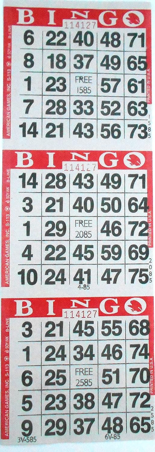 SmallToys 3 on Red Bingo Paper Game Cards 1000 Sheets 4 Inch by 12