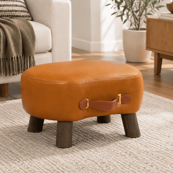 Smalld Foot Stool With Handle Whisky Brown Footstool And Ottomans Modern Rest Wooden Step Padded Seat For Couch Living Room
