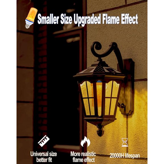 Smaller LED Flame Light Bulbs,4 Modes Flickering Halloween Light Bulbs for Outdoor Decoration with Gravity Sensor,E26 Base Fire Effect Light Bulb for Halloween Decor (2PACK-Yellow).