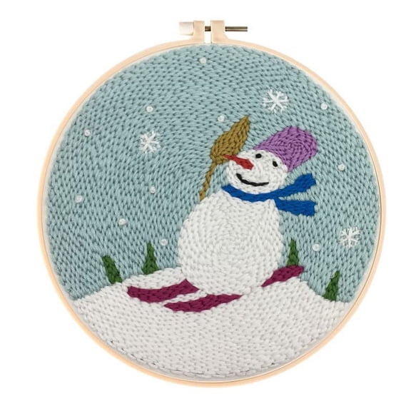 Smaller Punch Needle Embroidery Starter Kits 15cm for Kids and Adults Beginners with Punch Needle Tool,Threader, Stamped Fabric Embroidery,Hoop,Snowman Yarn Rug Punch Needle