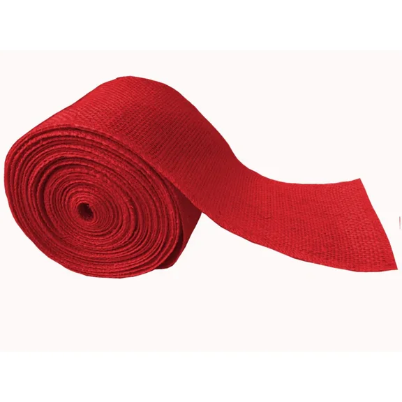 Smaller Serged Burlap Ribbons-Red,4 Inch