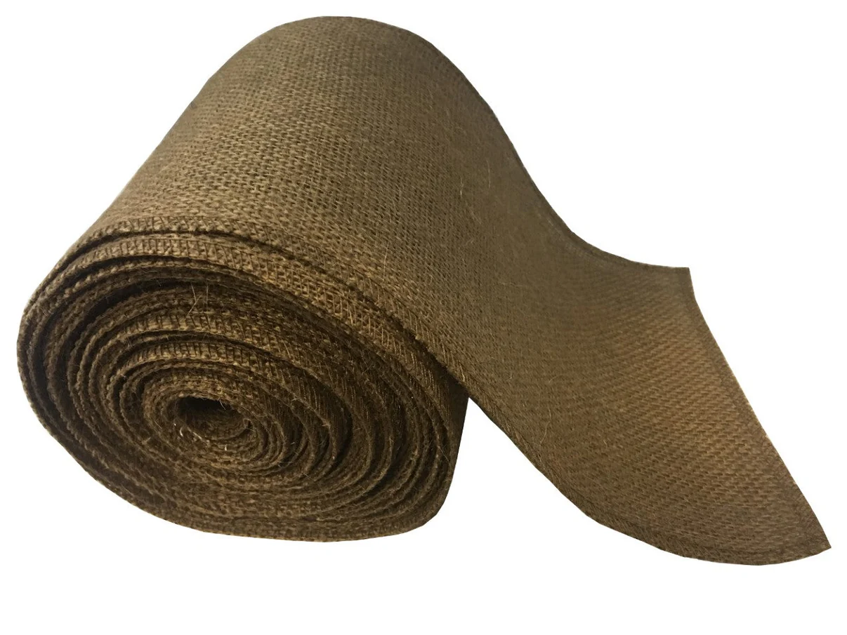 Burlap Fabrics Serged Burlap Ribbon Brown - 6 Inch Wide with Sewn Edges
