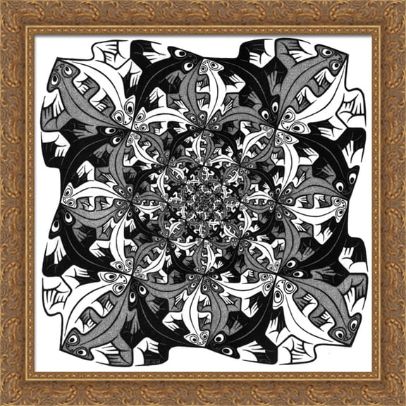 Smaller & Smaller 28x28 Large Gold Ornate Wood Framed Canvas Art by M.C. Escher