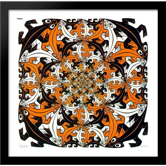 Smaller & Smaller Colour 28x28 Large Black Wood Framed Print Art by M.C. Escher