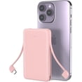 thumbnail image 1 of Smallest Portable Charger with Built-in Cables 5000mAh,Ultra Slim Power Bank,Mini High Speed External Battery Packs,Lightweight USB C Phone Charger for iPhone Samsung Google Android (Pink), 1 of 5