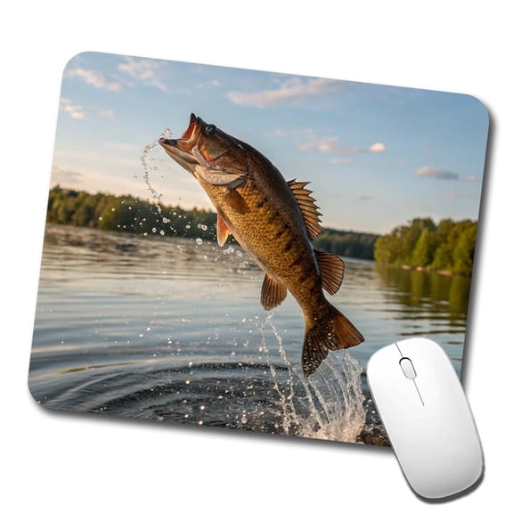 Smallmouth Bass Fish Jumping River Fishing Mouse Pad Low Profile Gaming Mat