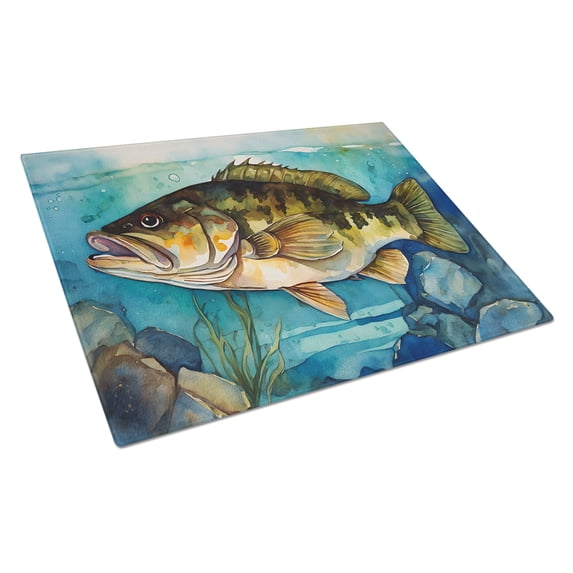 Smallmouth Bass Glass Cutting Board Large 12 in x 15 in