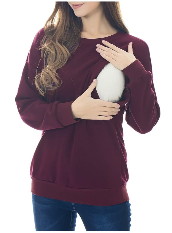 Fleece Maternity Nursing Tops Sweatshirt Long Sleeve Breastfeeding Shirts Clothes for Women