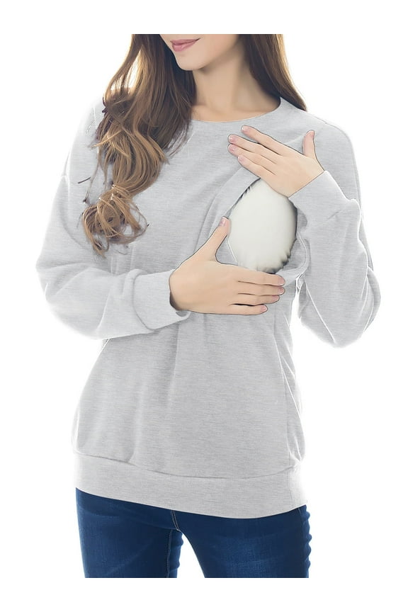 Fleece Maternity Nursing Tops Sweatshirt Long Sleeve Breastfeeding Shirts Clothes for Women