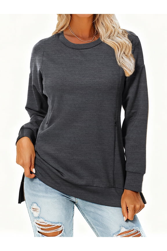 Long Sleeve Maternity Nursing Tops Clothes for Women Side Split Nursing Breastfeeding Sweatshirt