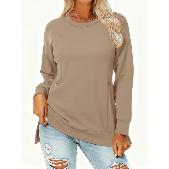 Long Sleeve Maternity Nursing Tops Clothes for Women Side Split Nursing Breastfeeding Sweatshirt