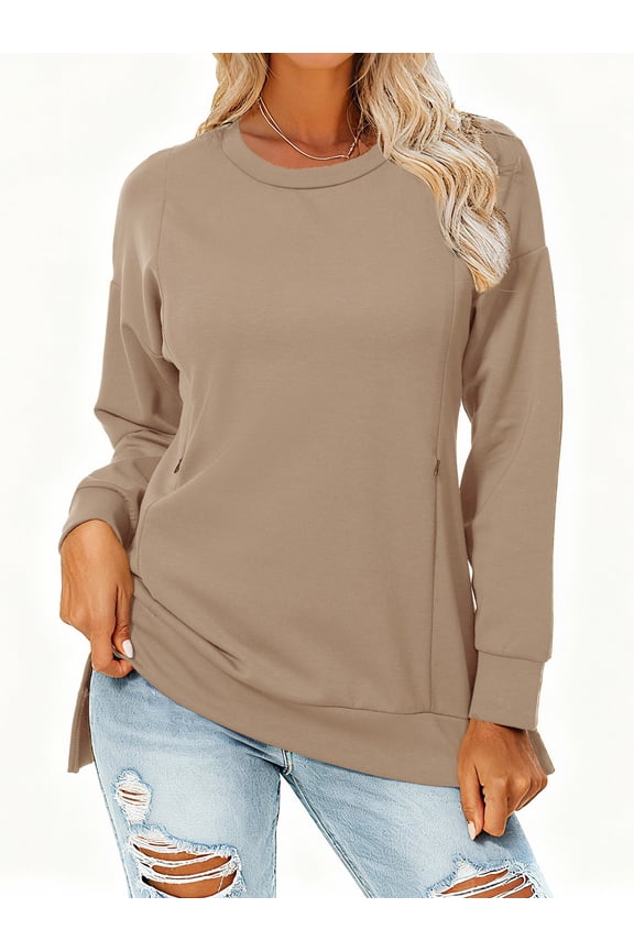 Long Sleeve Maternity Nursing Tops Clothes for Women Side Split Nursing Breastfeeding Sweatshirt