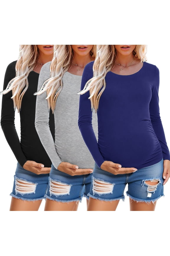 Long Sleeve Pregnancy Shirts Tops Maternity Clothes for Women 3-Pack