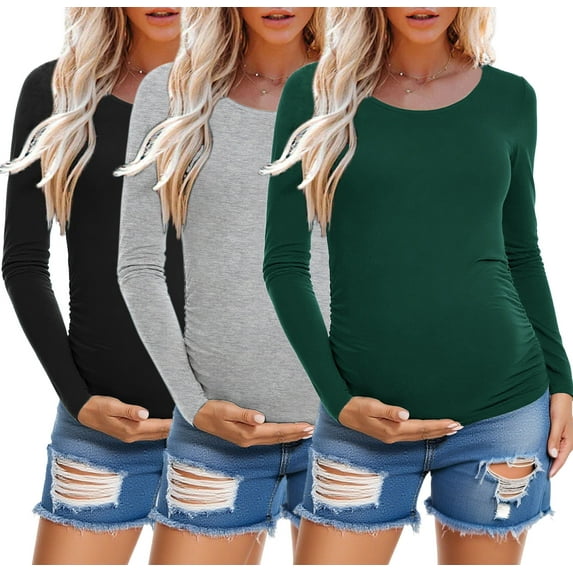 Long Sleeve Pregnancy Shirts Tops Maternity Clothes for Women 3-Pack