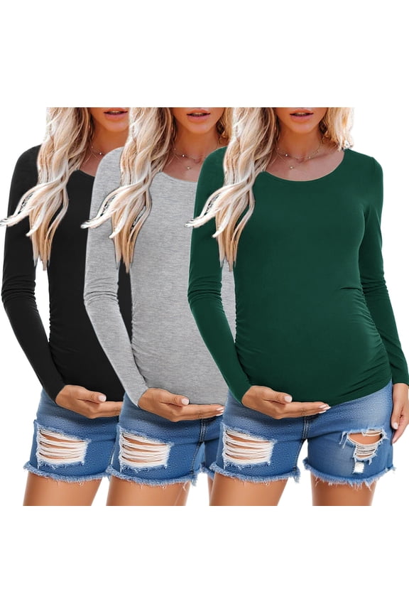 Long Sleeve Pregnancy Shirts Tops Maternity Clothes for Women 3-Pack