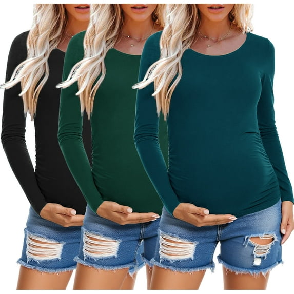 Long Sleeve Pregnancy Shirts Tops Maternity Clothes for Women 3-Pack