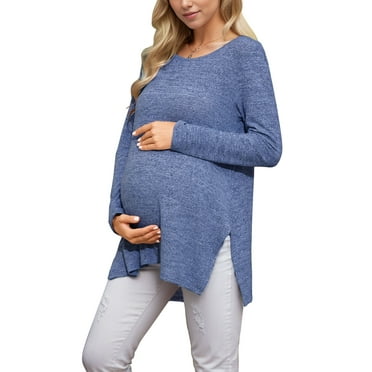Smallshow Maternity Clothes Long Sleeve Side Split Maternity Shirts Tops for Women