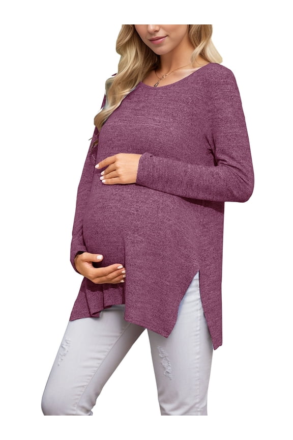 Maternity Clothes Long Sleeve Side Split Maternity Shirts Tops for Women