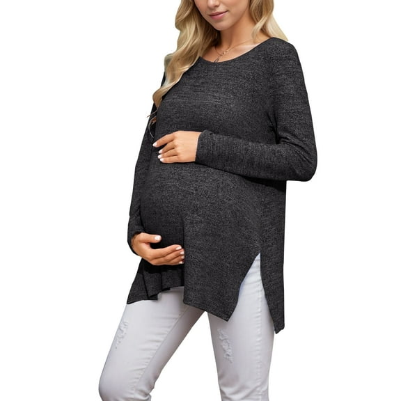 Maternity Clothes Long Sleeve Side Split Maternity Shirts Tops for Women