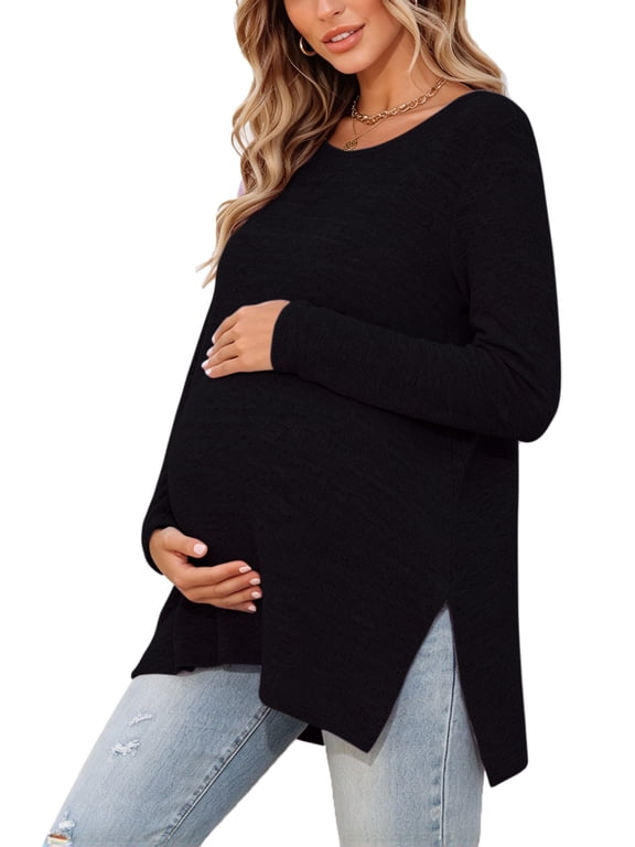 Maternity Clothes Long Sleeve Side Split Maternity Shirts Tops for Women