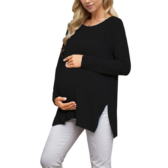 Maternity Clothes Long Sleeve Side Split Maternity Shirts Tops for Women
