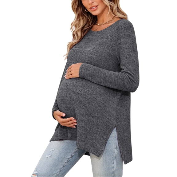Maternity Clothes Long Sleeve Side Split Maternity Shirts Tops for Women