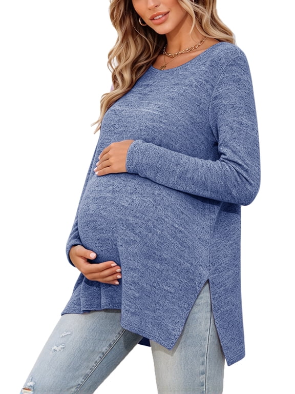 Maternity Clothes Long Sleeve Side Split Maternity Shirts Tops for Women
