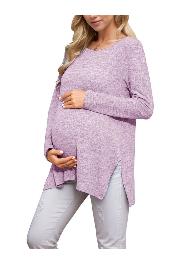 Maternity Clothes Long Sleeve Side Split Maternity Shirts Tops for Women